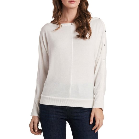 Vince Camuto Sweaters - Vince Camuto Snap Trim Dolman Sleeve Sweater Size Small Ivory NEW $59